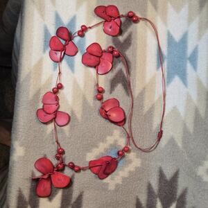 Red Tagua Nut Necklace 44"